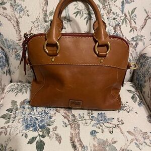 Dooney & Bourke Tan Leather Satchel with Brass Rings